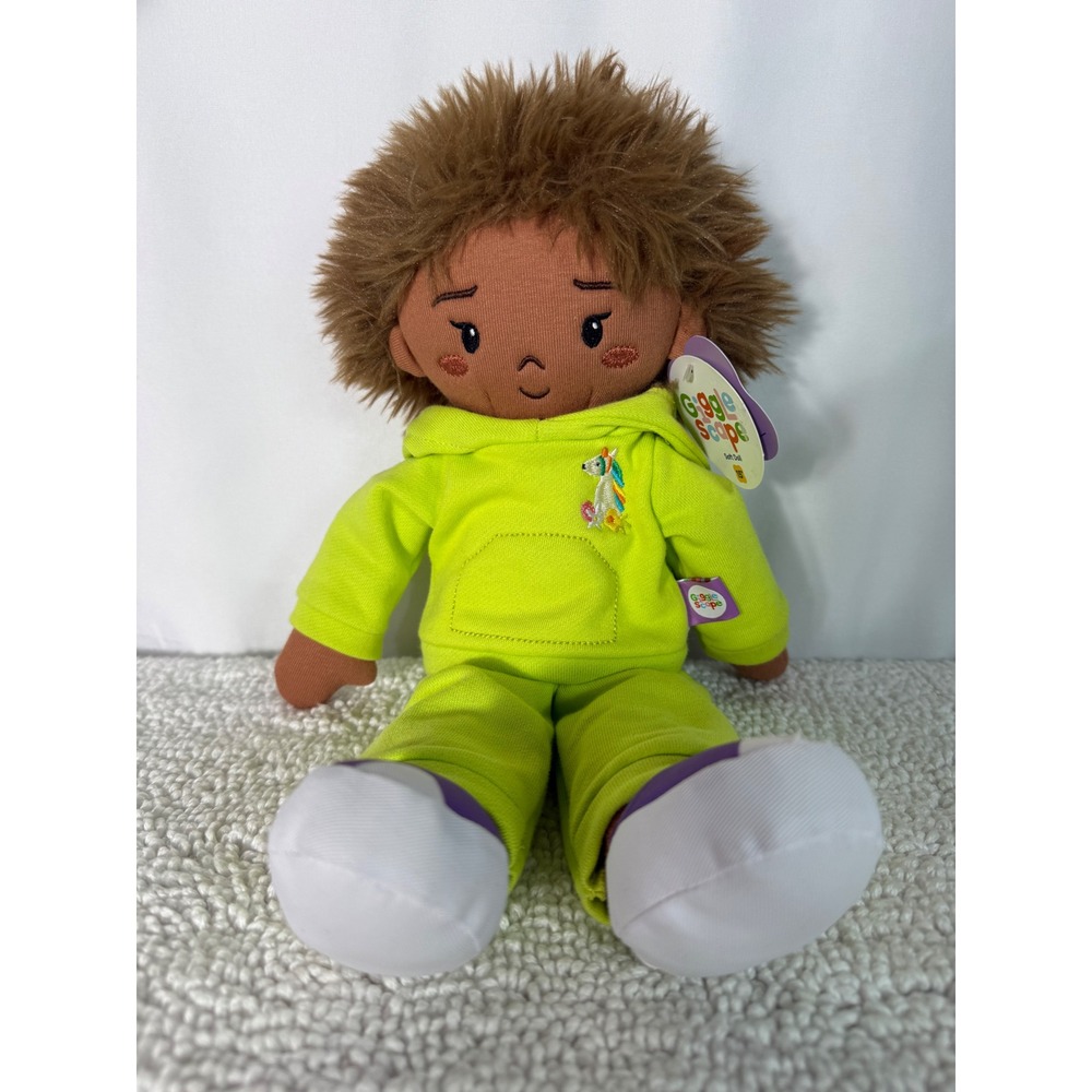 Gigglescape Soft Doll 15 Inch Plush Lime Green Tracksuit Brown Fuzzy Hair‎ NWT